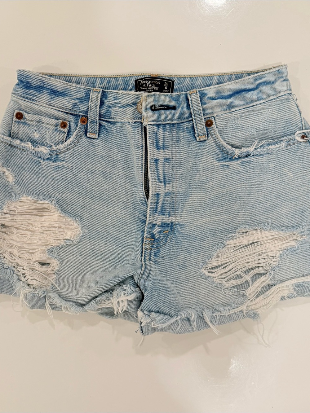 Abercrombie & Fitch Light Wash Distressed Denim Cutoff Shorts